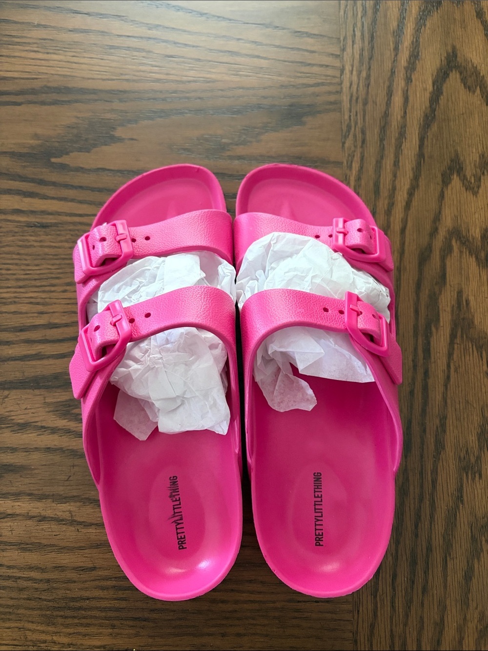 PrettyLittleThing Neon Pink Double Buckle Slide Sandals Size 6 but fits a 7